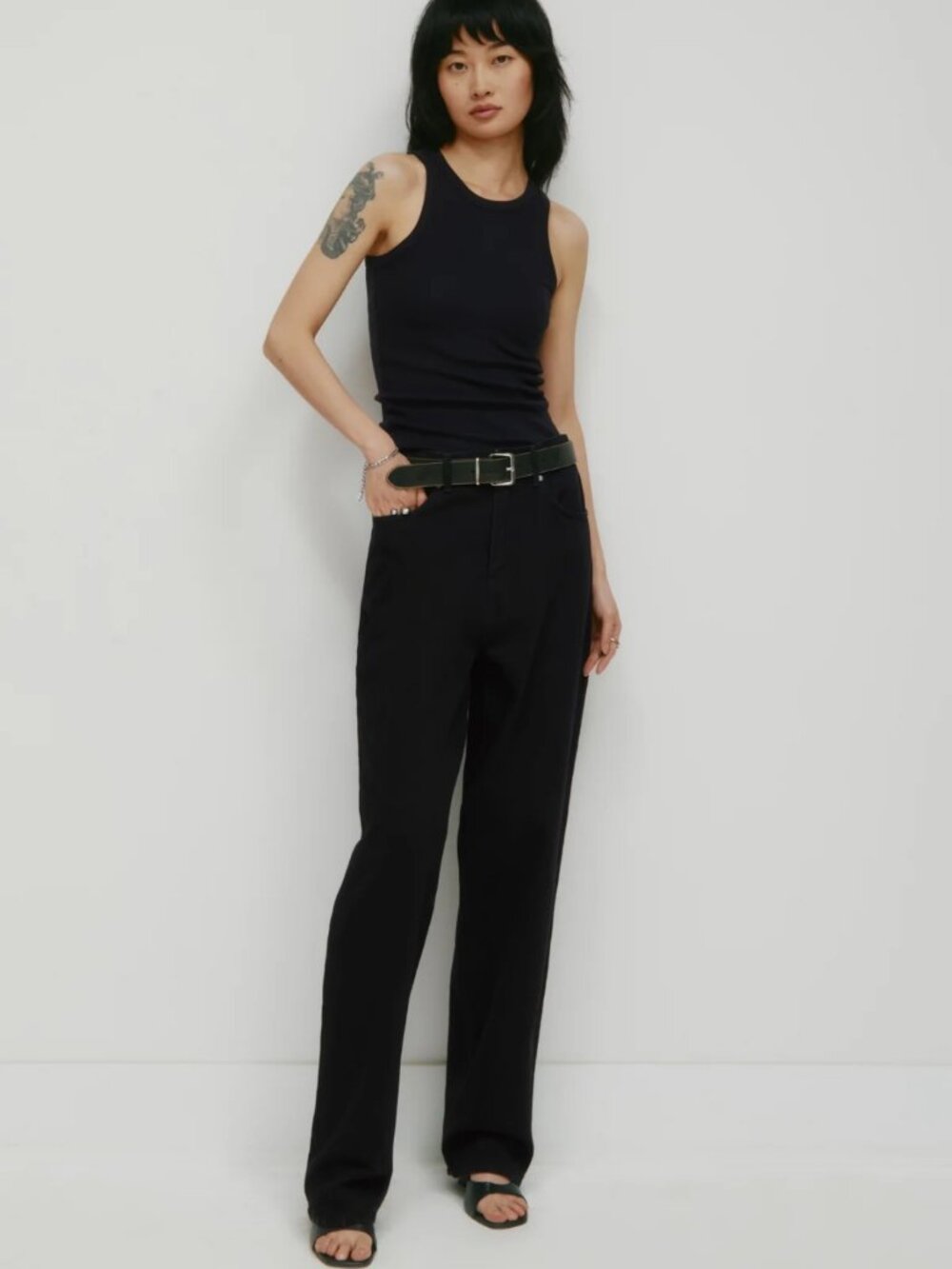 KOTN 100% Organic Cotton Unisex Anti-Fit Relaxed Wide Leg Washed Black Jeans 27
